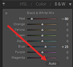 Working with the Black & White Mix Settings in Lightroom